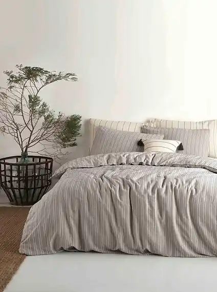 Doar azi Set husa pilota + fata de perna, bumbac ranforce 100%, 135x200 cm + 80x80 cm, gri/alb - Verificat A · Re-Bloom