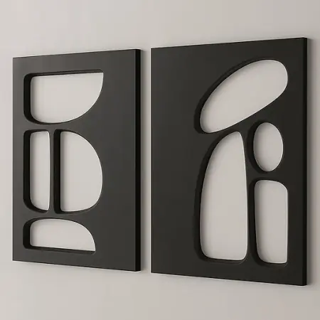 Set 2 decoratiuni de perete Re-Bloom, MDF, negru, 50 x 70 cm Reduceri