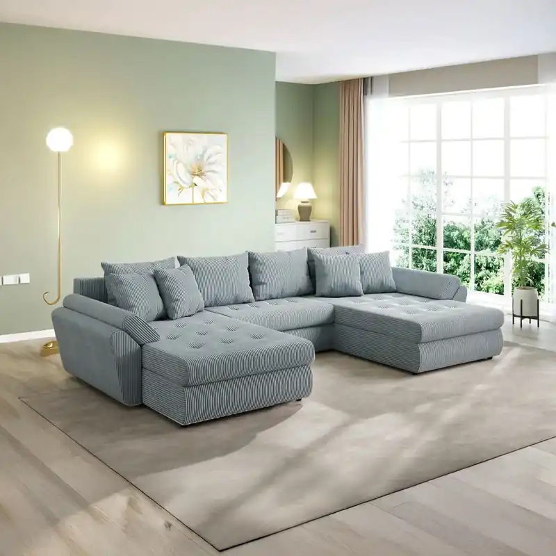Reducere de preț Colțar extensibil dumonde cu ladă de depozitare Loana U Zoom Grey 375x185 cm