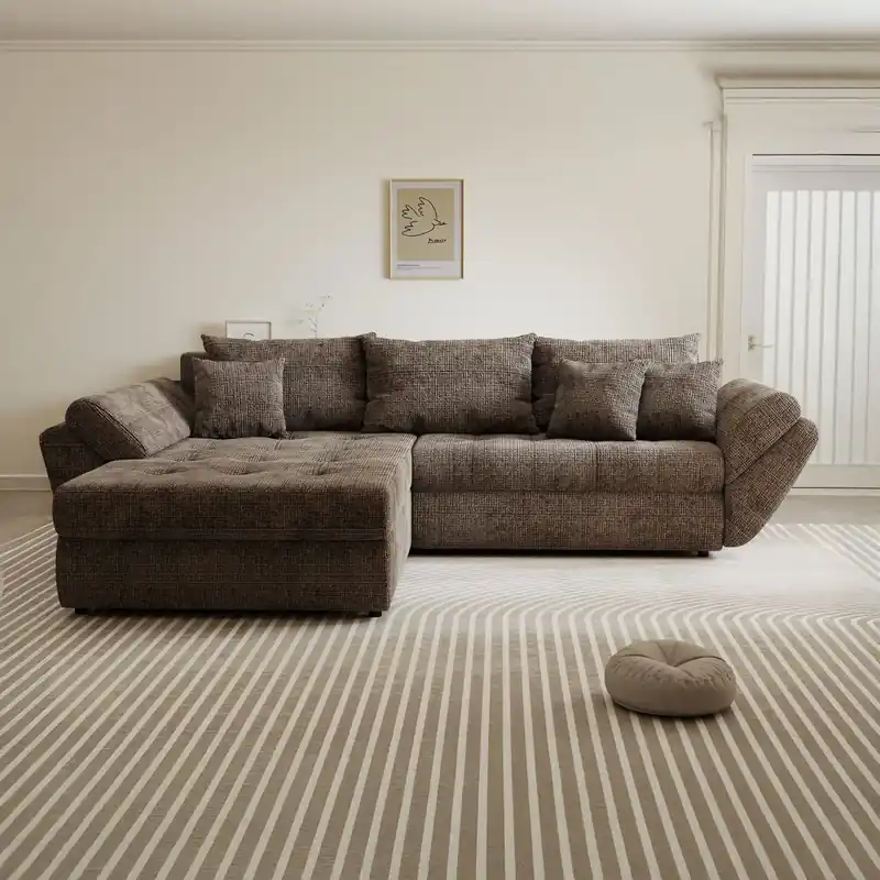 Ofertă limitată Colțar extensibil dumonde cu ladă de depozitare Loana Cremona Maro-bej 270x185 cm