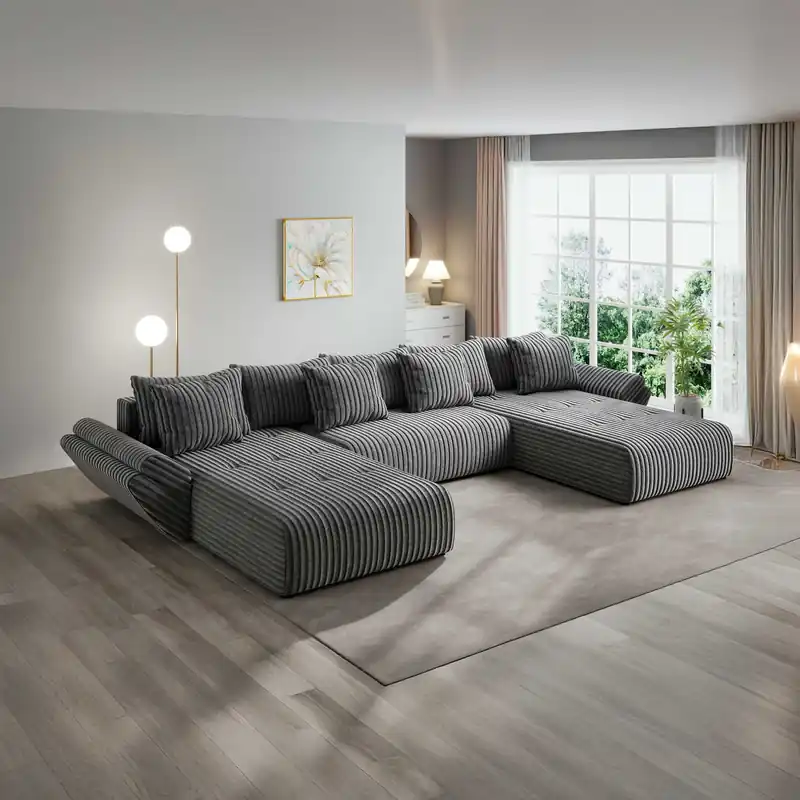 Preferatul clienților Colțar extensibil dumonde cu ladă de depozitare Berlin U Tilia Gri 400x185 cm
