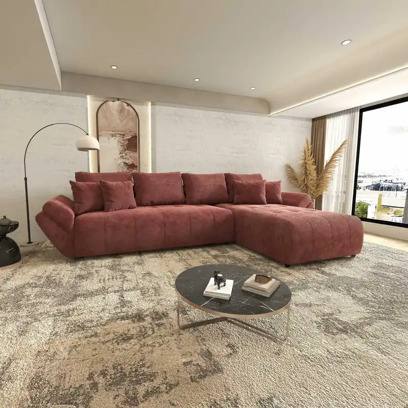 Ultima șansă Colțar extensibil dumonde cu ladă de depozitare Berlin XL Vibe Rosu 58 II 350x185 cm