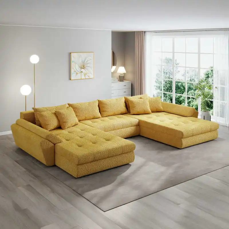 Preț redus Colțar extensibil dumonde cu ladă de depozitare Loana U Jaguar Galben Mustar 355x185 cm