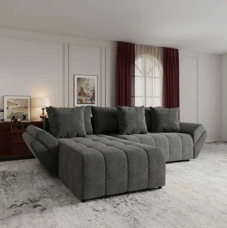 Livrare expres Colțar extensibil dumonde cu ladă de depozitare Berlin Quelle Gri 280x185 cm