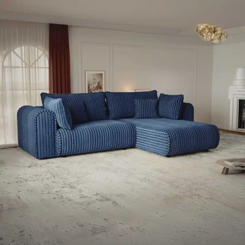 Plată sigură Colțar extensibil dumonde cu ladă de depozitare Monaco L Tilia Albastru II 270x100 cm