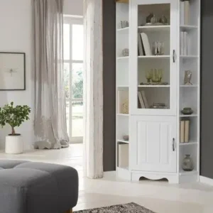 Disponibil imediat Vitrină de colț Trinidad din lemn masiv de pin, 188 cm inaltime