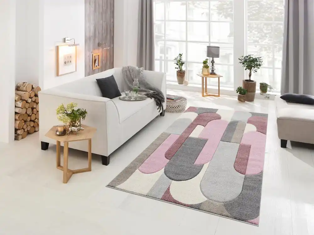 Comandă acum Covor »Pautz« cu model modern 3D, nuante de roz si gri 60x90 cm