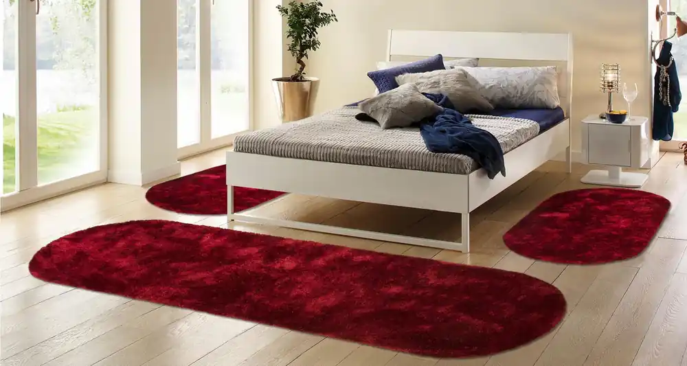 Set 3 covoare ovale pentru dormitor »Dana« foarte pufoase, rosu Ofertă limitată