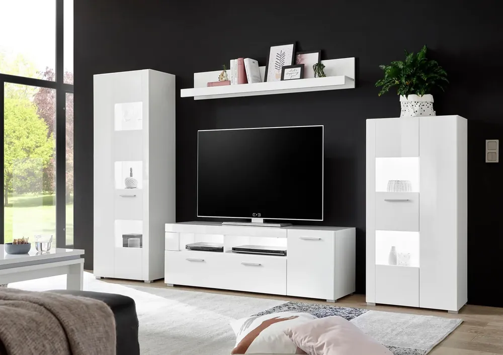 Set de living Corado cu design modern alb lucios din 4 piese Reduceri