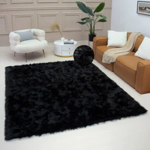 Covor de blană Dena foarte pufos, negru 80x150 cm Mai ieftin