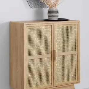 Comoda Bridget cu 2 usi cu tesatura de rattan scandinav 87 cm Bestseller