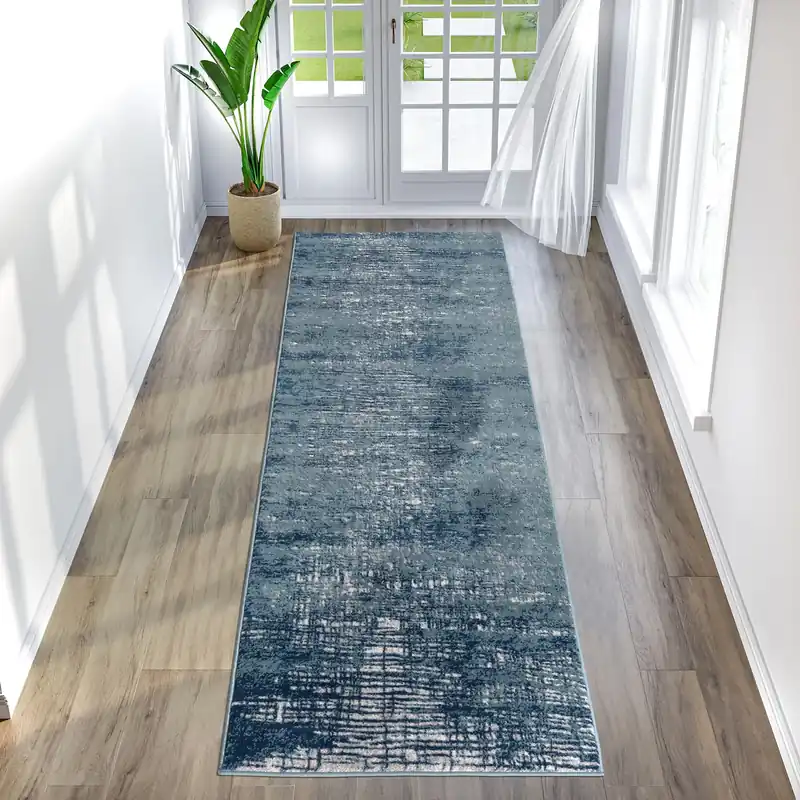 Preț mic Covor traversa Ariano foarte moale albastru cu model 3D 80x300 cm