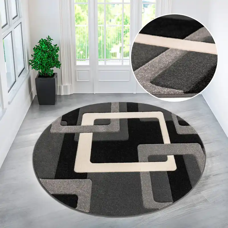 Covor rotund Maxim gri cu model geometric 140 cm Premium